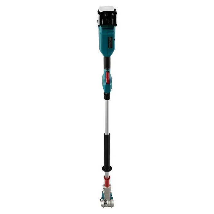 Makita LXT 18V Akku-Heckenschere DUN500WZ - 18 V, Li-Ionen, Ohne Akku - Ein Bild eines Betonverdichters mit einem blauen Griff und einem silbernen Schaft. Das Gerät hat einen roten Knopf und einen schwarzen Griff.