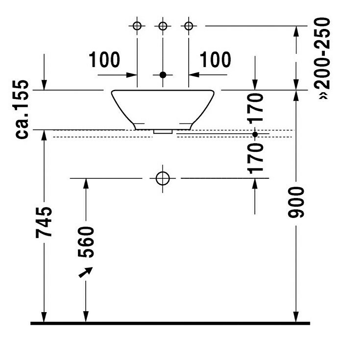 Duravit Waschschale BacinoDurchmesser: 42 cm, Ohne Spezialglasur, Hahnloch: Ohne, Mit Überlauf, Weiß Front View