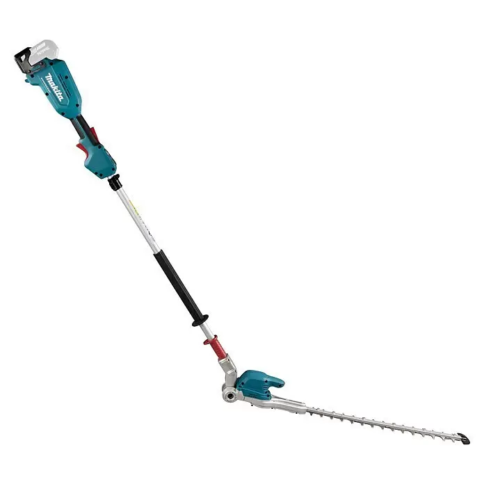 Makita LXT 18V Akku-Heckenschere DUN500WZ - 18 V, Li-Ionen, Ohne Akku - Makita 18V Akku-Stielheckenschere mit blauem Gehäuse, silbernem Teleskopstiel und scharfer Klinge zum Trimmen hoher Hecken.