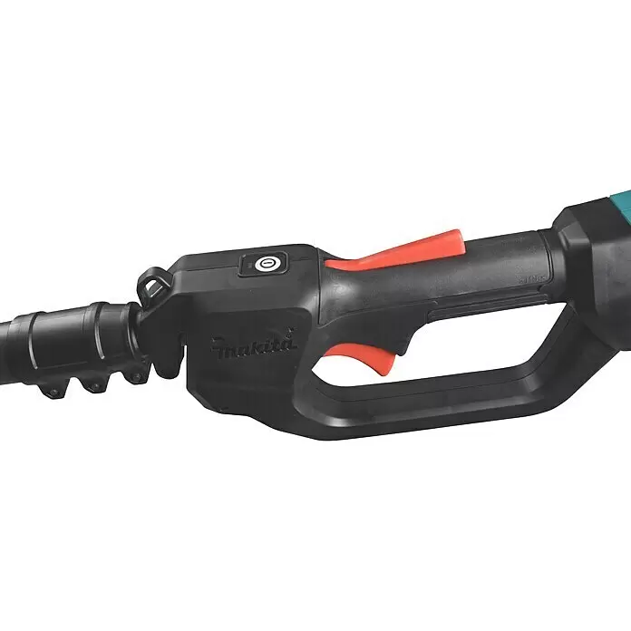 Makita XGT 40V max. Akku-Hochentaster UA004GZ - 40 V, Ohne Akku, Schwertlänge: 30 cm - Schwarzer Elektrowerkzeuggriff mit rotem Abzug, Sicherheitsknopf und Ein-/Ausschalter, mit ergonomischem Griff und Makita-Branding.