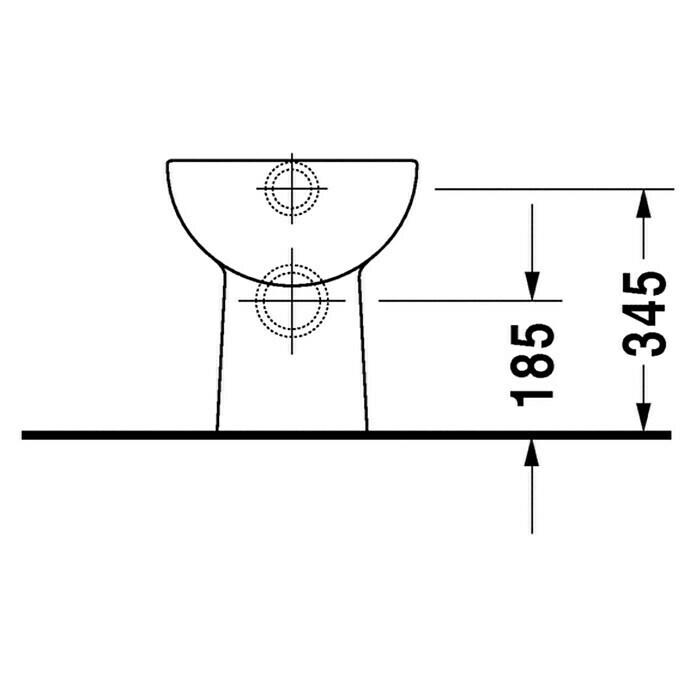 Duravit D-Code Stand-WCMit Spülrand, Ohne Spezialglasur, Spülform: Flach, WC Abgang: Waagerecht, Weiß Sketch