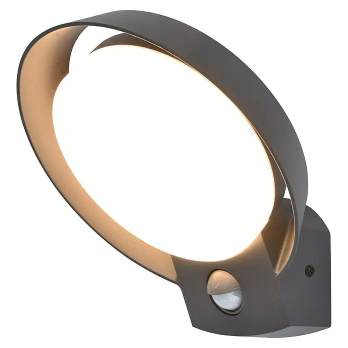 Lutec Polo LED-Sensor-Außenwandleuchte - 16,1 W, L x B x H: 18 x 16,4 x 16,2 cm, Anthrazit, Warmweiß - Elegante graue Außenleuchte mit Bewegungsmelder. Das runde Design und das warme Licht machen sie zu einem Blickfang.