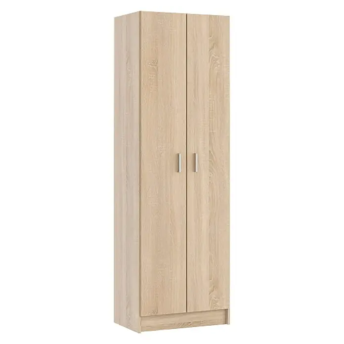 Armario multiusos de madera 7146F - L x An x Al: 37 x 59 x 180 cm, Roble - Amplio armario con aspecto de madera clara con dos puertas y manijas simples para un almacenamiento de ropa elegante.
