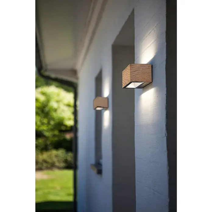 Lutec LED-Außenwandleuchte Gemini - 10,5 W, 14 x 8,9 x 6,5 cm, Anthrazit/holzfarben, IP54 - Holzfarbene Würfel-Wandleuchte mit modernem Design. Ideal für den Außenbereich, sorgt für angenehme Beleuchtung und stilvolles Ambiente.