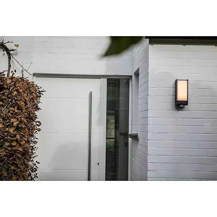 Lutec Qubo LED-Außenwandleuchte - 14 W, 10,6 x 11 x 27 cm, Anthrazit, IP54, Bewegungsmelder - Rechteckige Außenwandleuchte mit beleuchteter Platte und Bewegungssensor.
