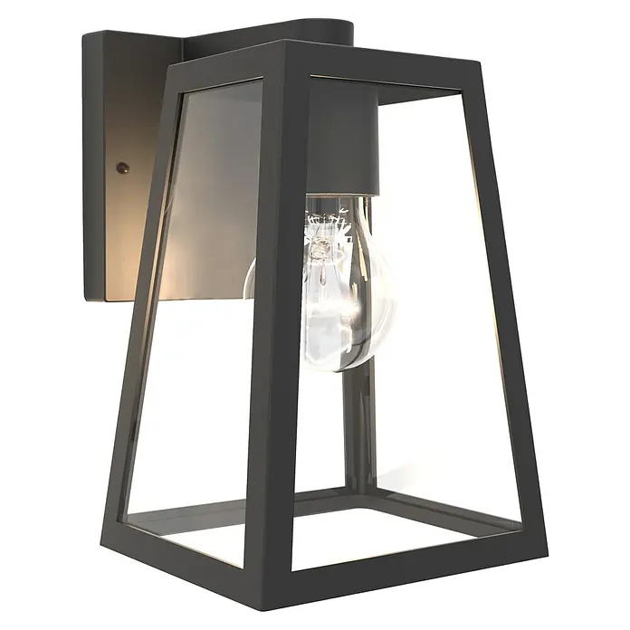 Lutec Außenwandleuchte Fia - 40 W, 16 x 14 x 21,6 cm, Schwarz matt, IP44 - Elegante schwarze Wandleuchte mit klarem Glasdesign. Die ideale Beleuchtung für den Außenbereich.