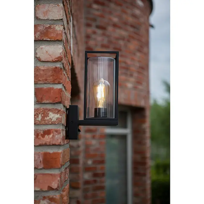 Lutec Solar-Außenwandleuchte FLAIR - 40 W, L x B x H: 17,2 x 12 x 31,3 cm, IP44, Nach oben gerichtet - Moderne Außenwandleuchte mit klarem Glas und warmem Licht, die eine einladende Atmosphäre an der Fassade schafft.