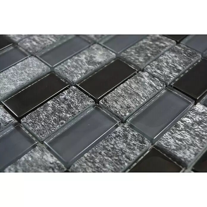 Mosaikfliese Crystal Mix XCM MS816 - 32,2 x 31 cm, Schwarz/Grau, Glänzend - Detailaufnahme