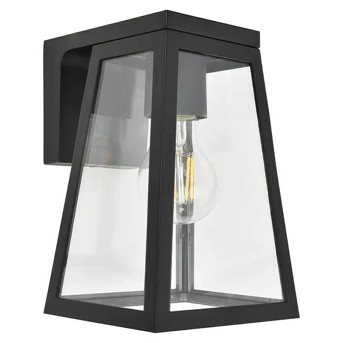 Lutec Solar-Außenwandleuchte Fia - 2 W, L x B x H: 16,4 x 14 x 20,7 cm, Schwarz, IP44, 150 lm - Schwarze Außenwandleuchte mit klaren Glasscheiben und einer Edison-Glühbirne für eine stilvolle Beleuchtung im Außenbereich.