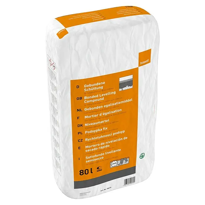 Fermacell Gebundene Schüttung - 80 l - Ein Sack Fermacell Gebundene Schüttung, ein schnell trocknender Nivelliercompound für Füllhöhen von 30 mm bis 2000 mm, ideal für den Innenausbau.