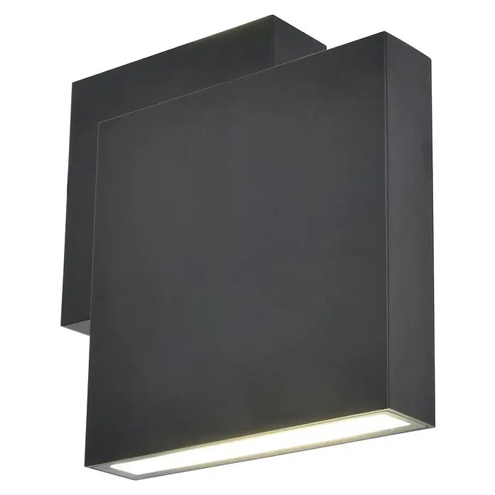 Lutec LED-Außenwandleuchte Rialto - 18 W, 19,5 x 6,4 x 19,5 cm, Schwarz, IP44 - Nahaufnahme einer modernen, quadratischen Wandleuchte mit integriertem LED-Licht, ideal für stilvolle Beleuchtung im Innen- und Außenbereich.