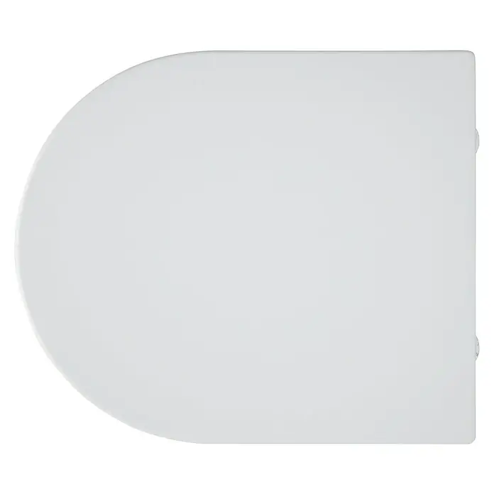 RAK Ceramics Feeling WC-Sitz - Duroplast, Weiß, Mit Absenkautomatik - Detaillierte Ansicht einer weißen Toilettensitzabdeckung mit abgerundeten Kanten und Befestigungsdetails.