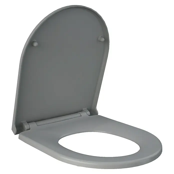 RAK Ceramics Feeling WC-Sitz - Duroplast, Grau, Mit Absenkautomatik - Grauer Toilettensitz mit Deckel im offenen Zustand. Ein modernes und funktionales Design für jedes Badezimmer.