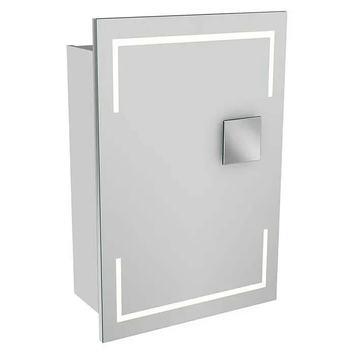 Camargue Stella LED-Spiegelschrank - B x H: 51 x 73,7 cm, Holz, Weiß, DIN Anschlag: Links, Kantenausführung Tür: Eckig - Ein stilvoller Spiegelschrank mit LED-Beleuchtung und quadratischem Griff, perfekt für moderne Badezimmer.