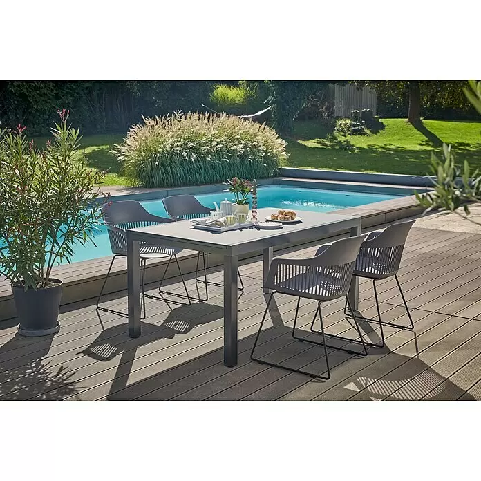 Sunfun Gartenmöbel-Set Maja/Annika - 5 -tlg., Glas, Anthrazit/Black/Dark Grey, Tischplatte ausziehbar - Stimmungsaufnahme
