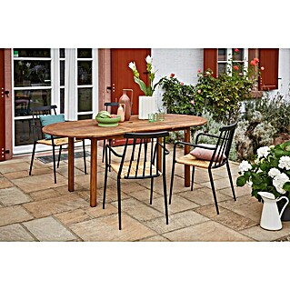 Sunfun Gartenmöbel-Set Diana/Eva (5 -tlg., Holz, Naturbraun/Schwarz, Tischplatte ausziehbar)
