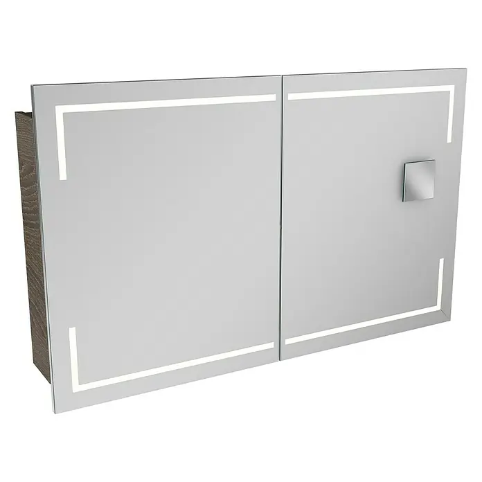 Lanzet K1 Badmöbel-Set K11E2 - 119,2 cm, Eiche Maron - Elegantes Spiegelschrank mit LED-Beleuchtung und Holzrahmen für ein modernes Badezimmerambiente. Praktische Aufbewahrungslösung mit Stil.