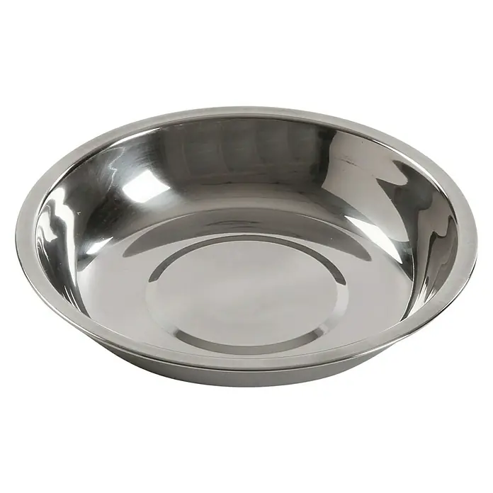 Versa Paragüero Drops - L x An x Al: 15,5 x 15,5 x 49 cm, Blanco - Primer plano de un bol vacío de acero inoxidable brillante, ideal para uso en cocina y catering, destacando su versatilidad.