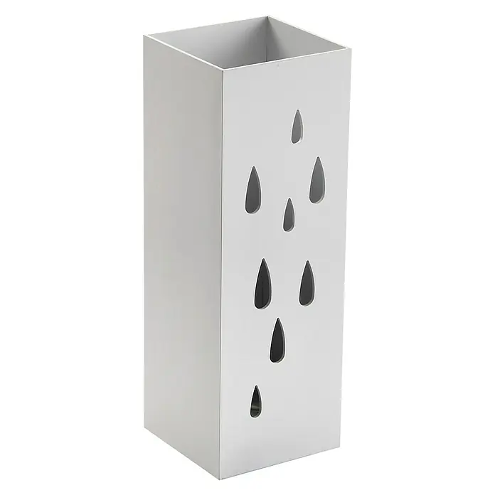 Versa Paragüero Drops - L x An x Al: 15,5 x 15,5 x 49 cm, Blanco - Elegante paragüero cuadrado blanco con estilosos calados en forma de lágrima para un toque moderno en la entrada.