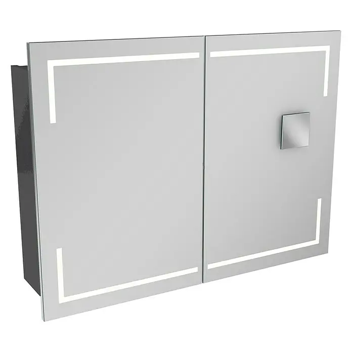 Camargue Stella LED-Spiegelschrank - B x H: 100 x 73,7 cm, Holz, Grafit, Mit Beleuchtung, Kantenausführung Tür: Eckig - Ein moderner Spiegelschrank mit LED-Beleuchtung und quadratischem Griff, ideal für stilvolle Badezimmer.