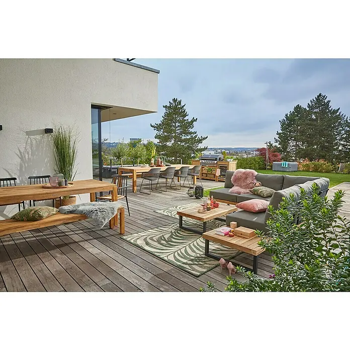 Sunfun Zoe Cocina exterior Armario bajo - Marrón, An x Pr x Al: 93 x 57,5 x 66 cm, Madera de teca - Acogedor patio al aire libre con mesa de comedor, zona de estar con mesas de centro y barbacoa. Perfecto para relajarse al aire libre.