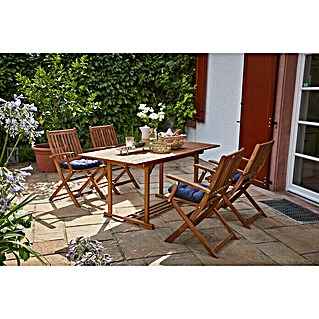 Sunfun Gartenmöbel-Set Diana (5 -tlg., Akazienholz, Niederlehner mit Armlehne, Tischplatte ausziehbar)