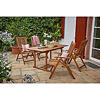 Sunfun Gartenmöbel-Set Diana (5 -tlg., Akazienholz, Hochlehner mit Armlehne, Tischplatte ausziehbar)