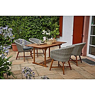 Sunfun Gartenmöbel-Set Diana/Pauline (5 -tlg., Holz, Naturbraun/Bambus Grey/Anthrazit, Tischplatte ausziehbar)