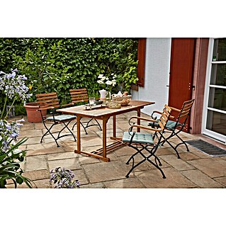 Sunfun Gartenmöbel-Set Diana/Moni (5 -tlg., Holz, Naturbraun/Schwarz, Tischplatte ausziehbar)