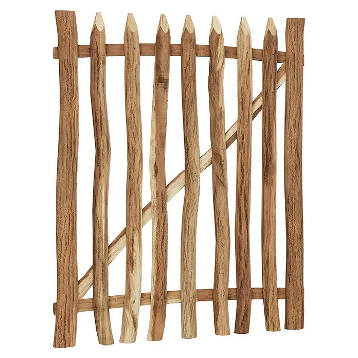 T & J Zauntor - 100 x 120 cm, Holz - Holzzaun-Tor mit rustikalem Design. Perfekt für Garten oder Hof, bietet sicheren und natürlichen Look mit spitzen Pfosten und Querstreben.