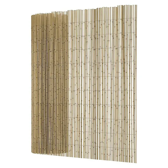 T & J Schilfrohrmatte Sylt - 600 x 180 cm, Geeignet für: Sichtschutz - Eine Nahaufnahme eines Bambuszauns, der mit Draht zusammengehalten wird, ideal für den Garten oder als Sichtschutz.