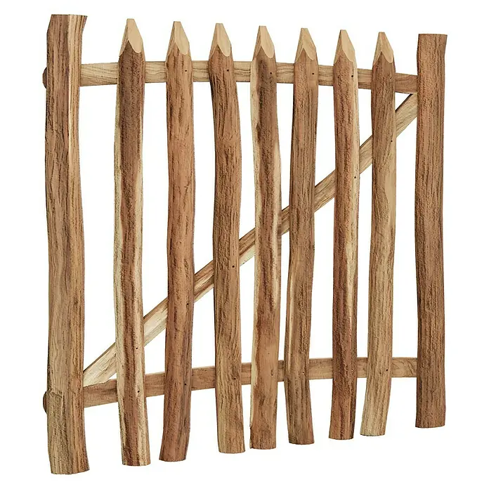 T & J Zauntor Rollo - 100 x 8 cm, Ohne Beschläge, Braun, Holz - Rustikaler Holzzaun mit geschnitzten Pfosten und stabiler Querstrebe für den Garten. Natürlicher Schutz und Dekoration.