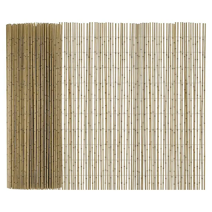 T & J Schilfrohrmatte Sylt - 600 x 140 cm, Geeignet für: Sichtschutz - Nahaufnahme einer Bambusmatte, ideal als natürlicher Sichtschutz für Garten oder Terrasse, geflochten mit Draht.