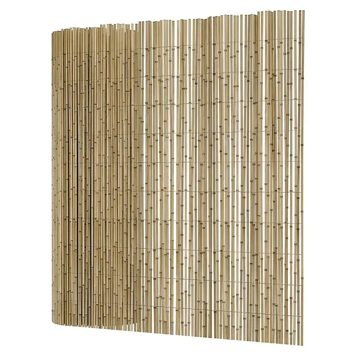T & J Schilfrohrmatte Sylt - 600 x 160 cm, Geeignet für: Sichtschutz - Hier ist eine Nahaufnahme eines Sichtschutzzauns aus Bambus, der eine natürliche und umweltfreundliche Möglichkeit bietet, Privatsphäre zu schaffen.