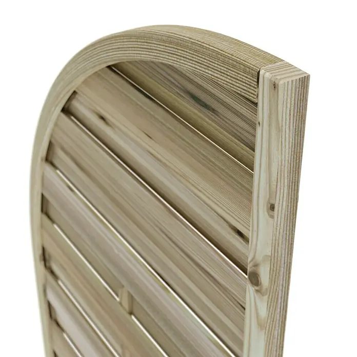 T & J Sichtschutzelement Maxi - B x H: 90 x 160 cm, Braun - Nahaufnahme einer stilvollen, bogenförmigen Holzgartenwand mit Latten, ideal als dekorativer Sichtschutz oder Gestaltungselement für den Außenbereich.