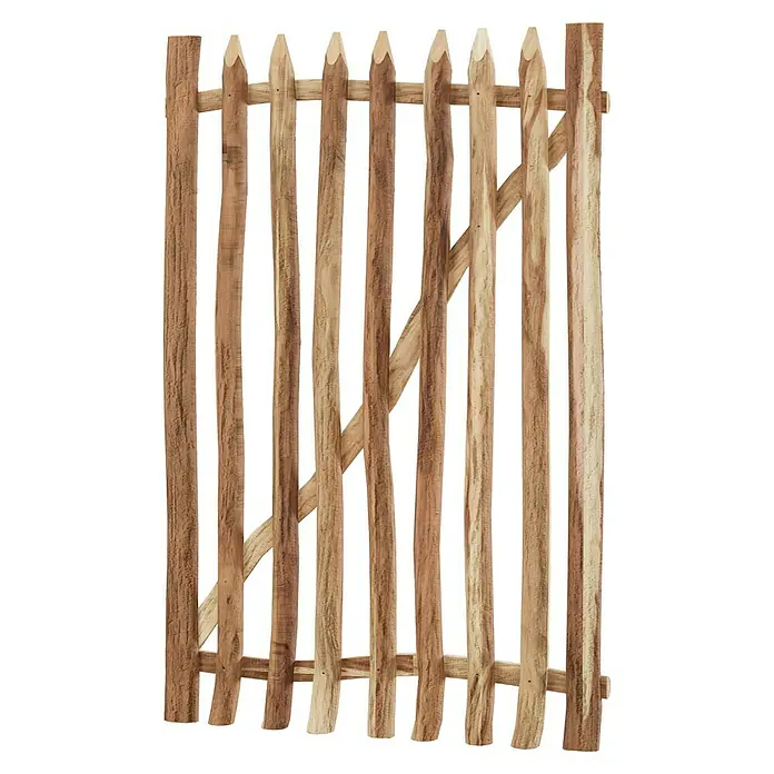 T & J Zauntor - 100 x 8 cm, Ohne Beschläge, Holz, Braun - Ein rustikaler Holzzaun, ideal für Garten oder Hof, zeigt natürliche Holzmaserung und robuste Bauweise. Perfekt für ländlichen Charme.