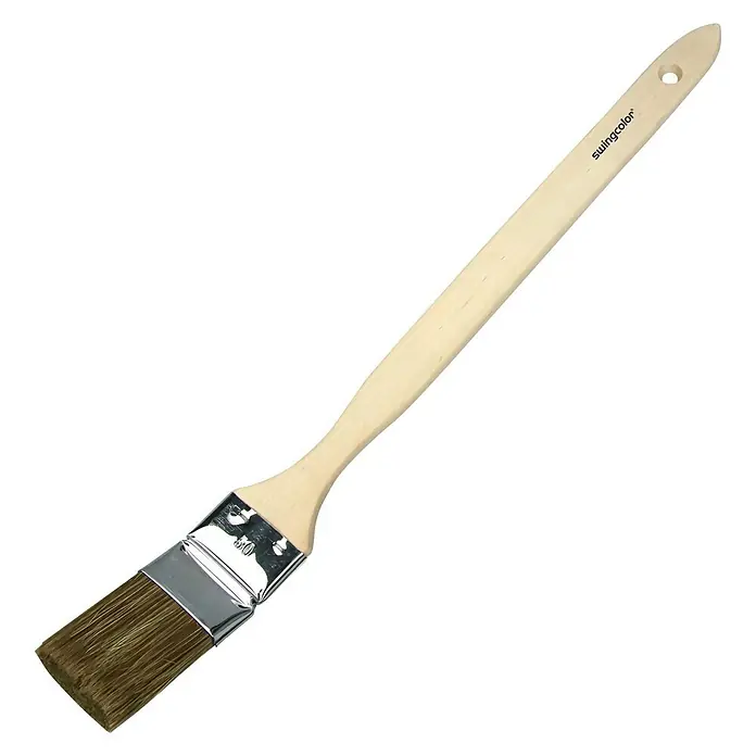 swingcolor Premium Heizkörperpinsel Lasur - Breite Borsten: 50 mm, Hollestermischung, Naturholz - Schrägpinsel mit hellem Holzgriff und silberner Zwinge, ideal für präzise Farbaufträge und Ecken.