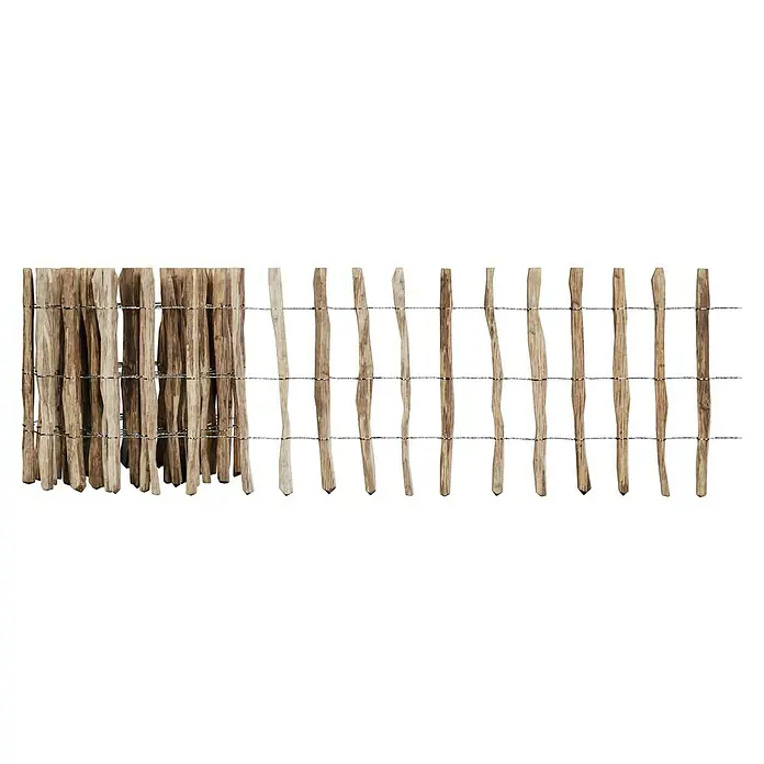 T & J Staketen Rollzaun Rollo 4-8 cmB x H: 1.000 x 60 cm, Holz - Ein dekorativer Sichtschutzzaun aus Holzlatten und Draht, ideal für Garten und Terrasse. Der Zaun bietet Privatsphäre und ein natürliches Aussehen.