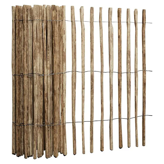T & J Staketen Rollzaun Rollo 4-8 cm - B x H: 500 x 175 cm, Holz - Holzzaun mit vertikalen Stäben, verbunden durch Draht. Ideal für Garten oder Terrasse, bietet Sichtschutz und natürliche Optik.