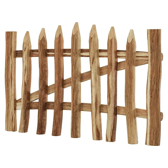 T & J Zauntor Rollo - 100 x 8 cm, Ohne Beschläge, Holz, Braun - Rustikaler Holzzaun mit spitz zulaufenden Pfosten und Querriegeln, ideal für Gartenbegrenzungen und dekorative Zwecke.