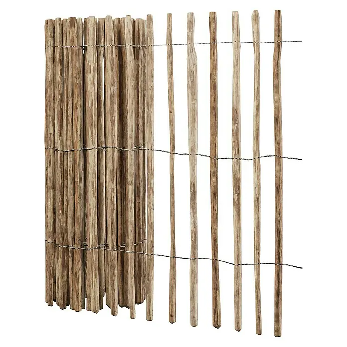 T & J Staketen Rollzaun Rollo 4-8 cm - B x H: 500 x 175 cm, Holz - Holzzaun-Paneel aus naturbelassenen Stäben, verbunden mit Draht, ideal als Sichtschutz oder dekoratives Element für den Garten.