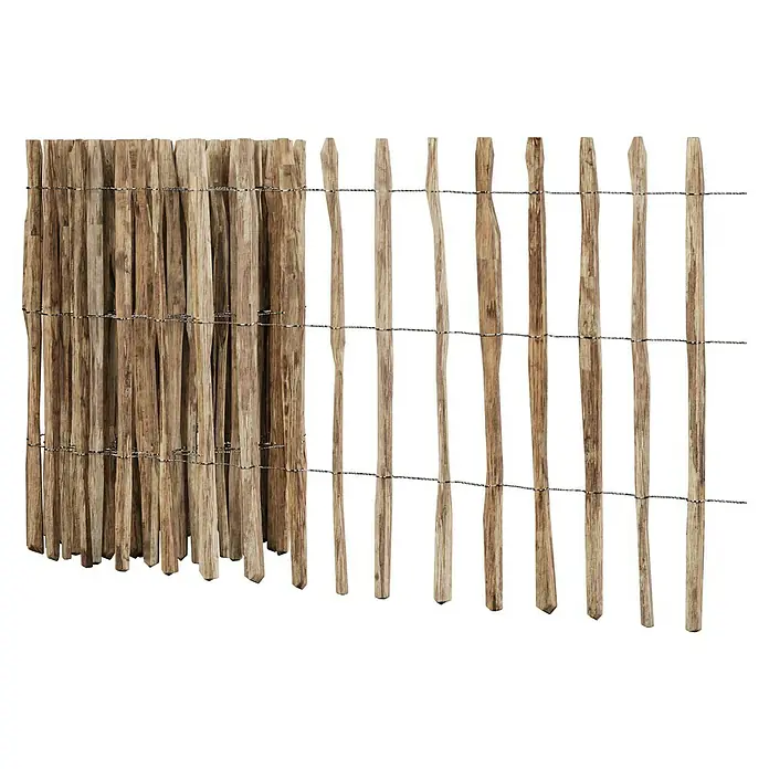 T & J Staketen Rollzaun Rollo 8-10 cm - B x H: 1.000 x 90 cm, Holz - Ein rustikaler Holzzaun, ideal für Garten oder Terrasse, bietet Sichtschutz und natürliche Ästhetik durch die unregelmäßigen Holzlatten.