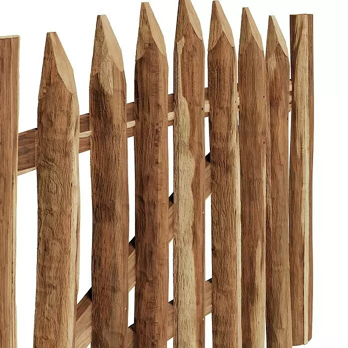 T & J Zauntor Rollo - 100 x 8 cm, Ohne Beschläge, Holz, Braun - Brauner Holzzaunabschnitt mit spitzen Pfählen.
