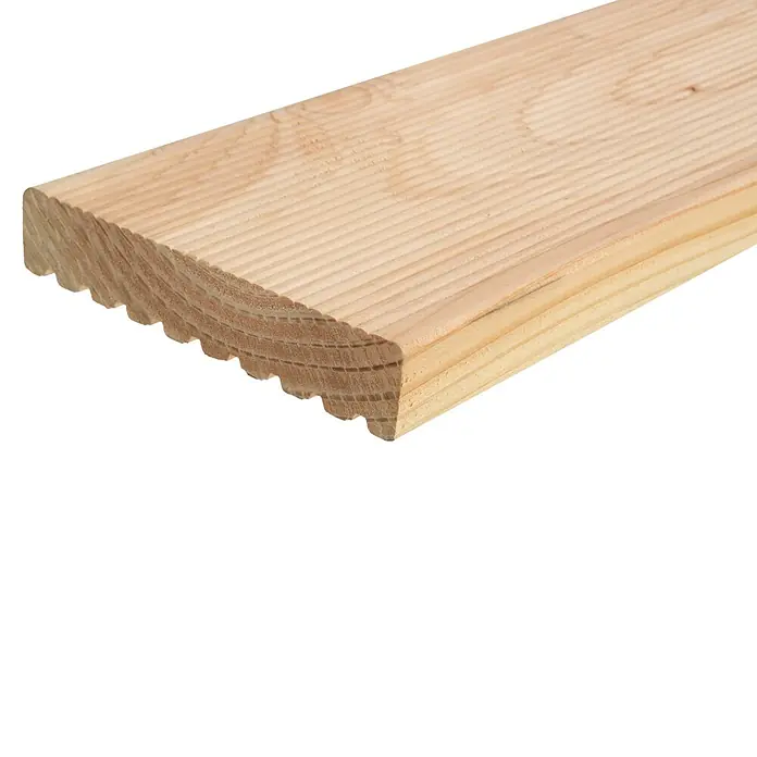 Terrassendiele - Douglasie, 400 x 14,5 x 2,8 cm, Rötlich gelblich - Helle Holzdiele mit geriffelter Oberfläche und abgerundeten Kanten, ideal für den Bau von Terrassen oder als dekoratives Element.