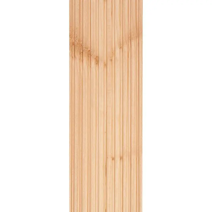 Terrassendiele - Douglasie, 200 x 14,5 x 2,8 cm, Rötlich gelblich - Detailaufnahme einer hellen Holzvertäfelung mit feinen, vertikalen Rillen, ideal für natürliche Wand- und Deckenverkleidungen.