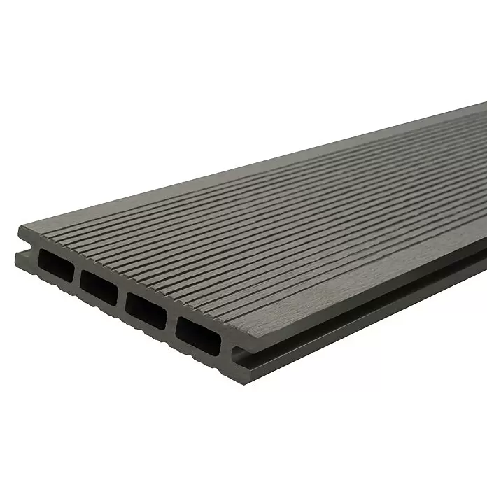 WPC-Terrassendiele Dark Grey - 200 x 13,5 x 2,1 cm, Dunkelgrau - Graues, hohles WPC-Terrassendiele mit gerillter Oberfläche für den Außenbereich.