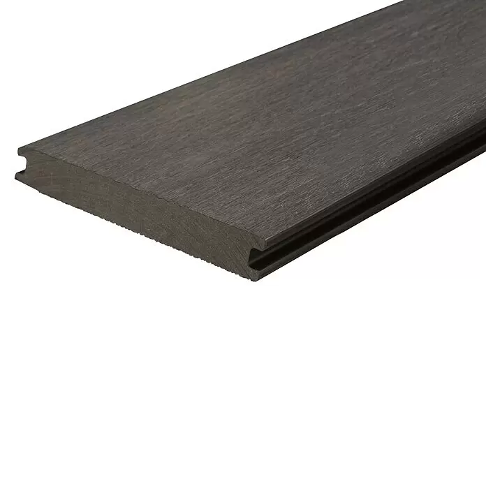 b!design WPC-Terrassendiele Silver Grey - 300 x 21 x 2,25 cm, Silbergrau - Dunkelgraue Verbund-Terrassendiele mit strukturierter Oberfläche und seitlichen Nuten für die Installation.