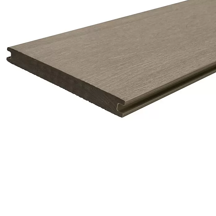 b!design WPC-Terrassendiele Antique - 300 x 21 x 2,25 cm, Antique - Grau-braunes Verbunddielenbrett mit Holzmaserung und seitlicher Nut für verdeckte Befestigungen.