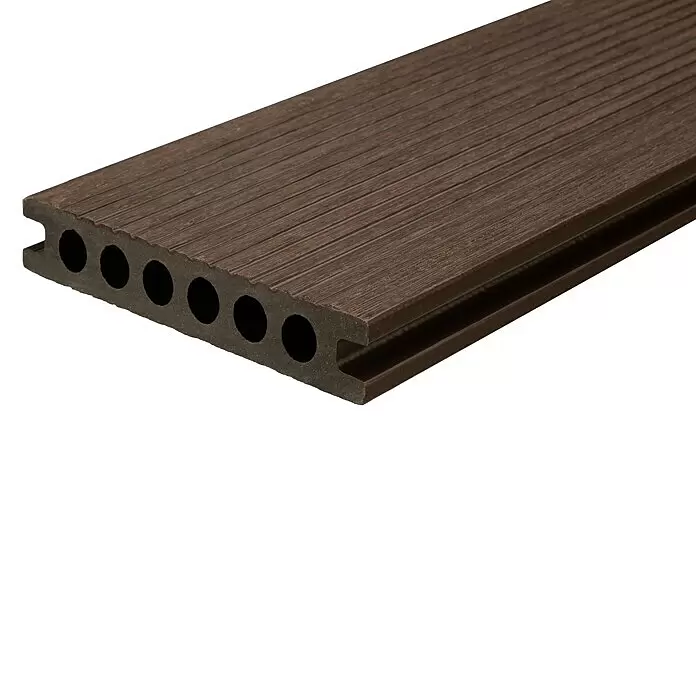 b!design WPC-Terrassendiele Ipe - 300 x 13,8 x 2,25 cm, Ipe - Braunes WPC-Terrassendiel mit gerillter Oberfläche und Hohlkammern für den Außenbereich.