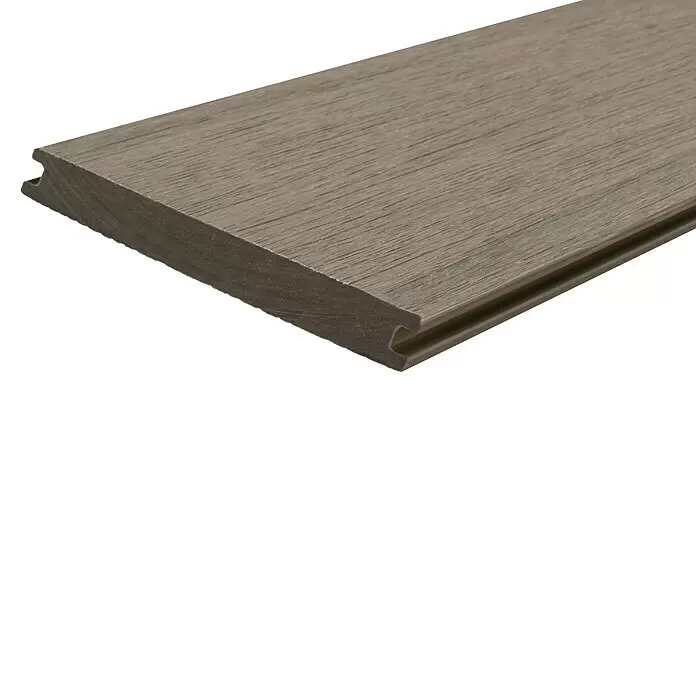 b!design WPC-Terrassendiele Antique - 300 x 21 x 2,25 cm, Antique - Graue Verbundstoff-Terrassendiele mit Holzmaserung, Seitenprofil mit Nuten.